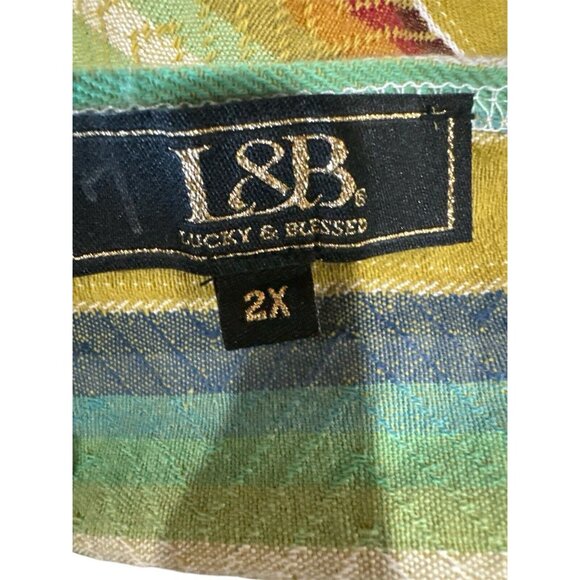 Lucky & Blessed Deep V Striped Top 3/4 Sleeve Boho Western Plus Sz 2X Vintage - Picture 5 of 7